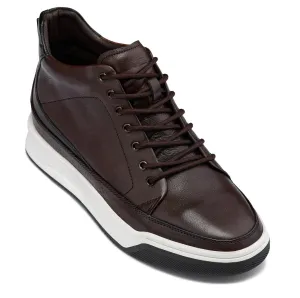 CALTO - Y7152 - 2.6 Inches Taller (Coffee Brown) - Leather Ankle Top Sneak-Boot